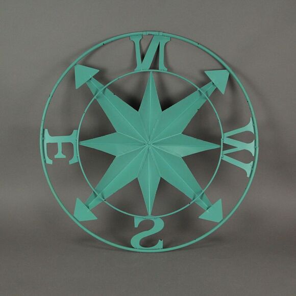 24 Inch Distressed Turquoise Metal Compass Rose Nautical Wall Decor Hanging Art - Picture 4 of 4